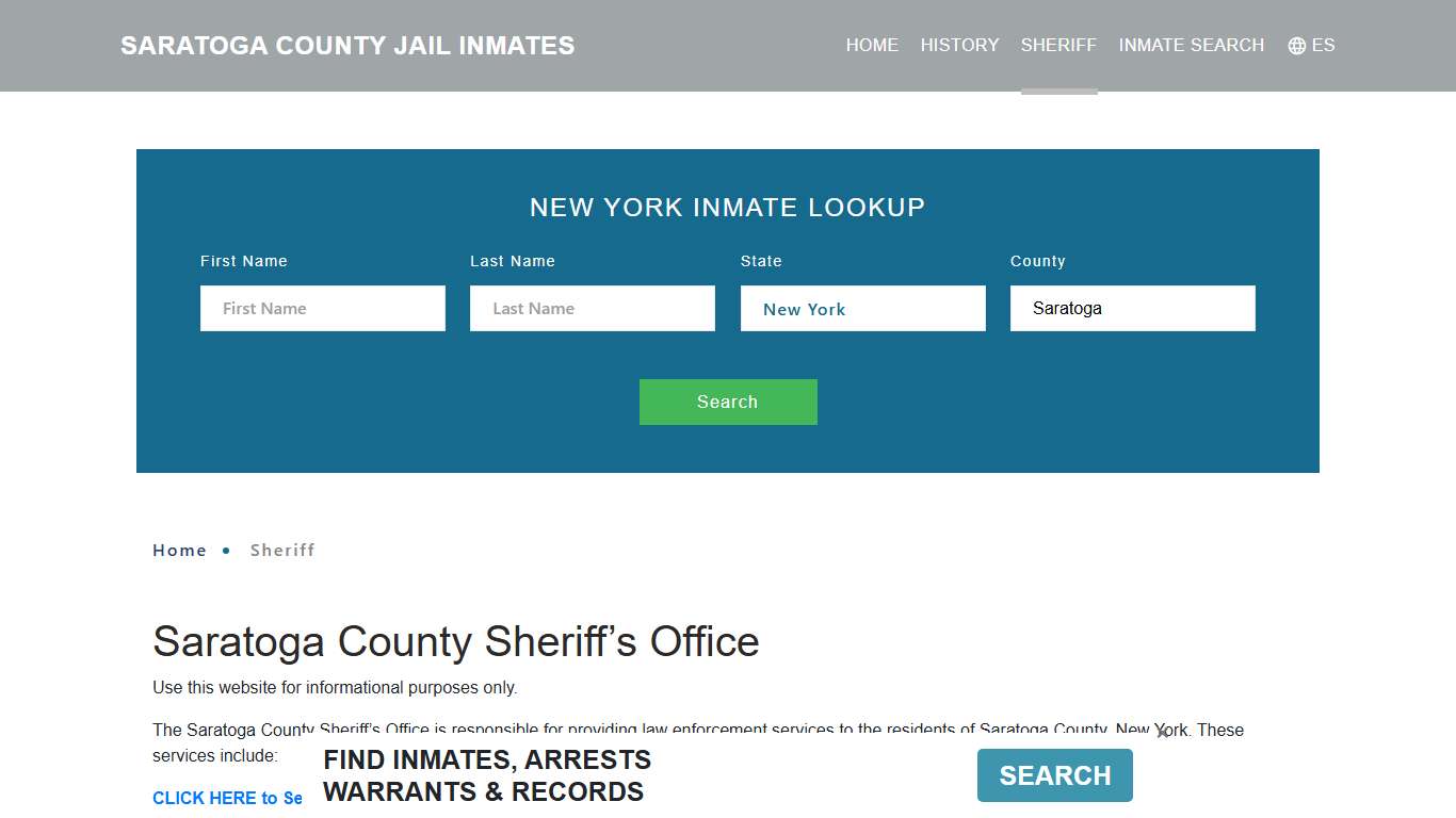 Saratoga County Sheriff, NY Arrest Warrant Lookup